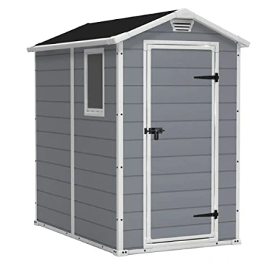 Image of Keter Manor Outdoor Plastic Garden Storage Shed, Grey, 6 x 4 ft