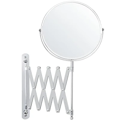 Image of Belle Vous Chrome Wall Mounted Extendable 360 Swivel Mirror 3X Magnification 22 x 21.7cm/8.66 8.54 inches Double Sided Rotating Stainless Steel Bathroom Vanity for Makeup and Shaving