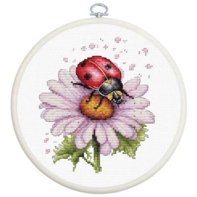 Image of Luca S Cross Stitch Kit with Hoop Included Field Flower, BC231, Counted for Adults, Needlecraft and Embroidery