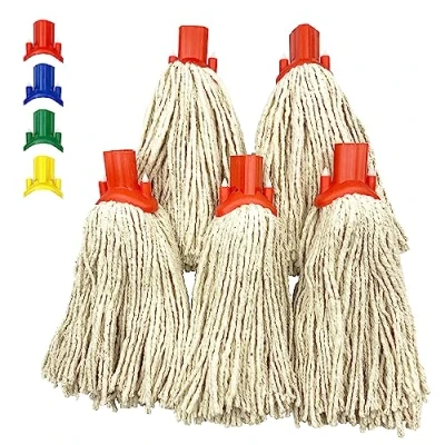 Image of Mop Heads Replacement, Colour Coded Self Threading Socket Cotton Head No.12 PY (Red, Pack of 5 Heads)