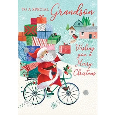 Image of Special Grandson Santa Embellished Magnifique Christmas Card Large Xmas Cards XMQ017