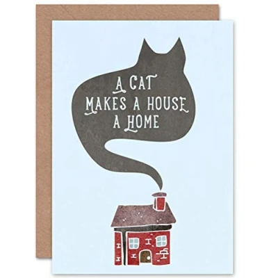 Image of Wee Blue Coo New Home Cat House Smoke Art Gift Sealed Greeting Card Plus Envelope Blank inside