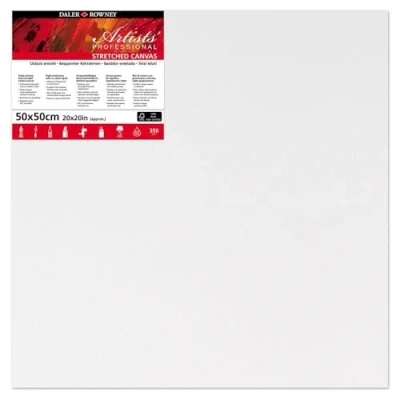 Image of Daler Rowney Artists&#039; Stretched Canvas, Medium Grain, 350 gsm, 20mm Deep, 20 x 20in 50 cm, White
