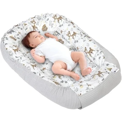 Image of Medi Partners Baby nest Pod Newborn Sleepyhead 100% Cotton Waffle 100x60x15cm Bed Pillow Accessories Cocoon for Babies (Deer with Grey Waffle)