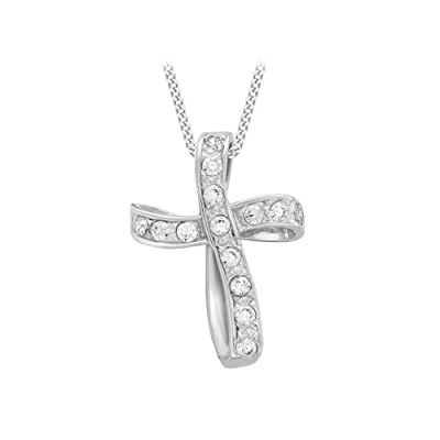 Image of Carissima Gold Women&#039;s 9ct White Cubic Zirconia Twist Cross Pendant on Curb Chain Necklace of 46cm/18&quot;