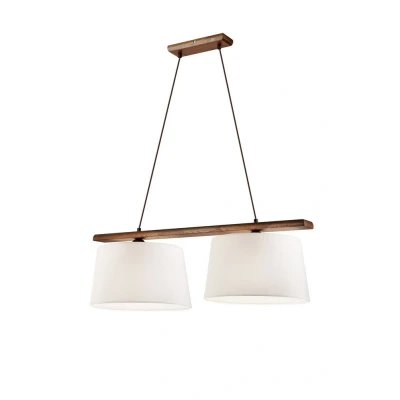 Image of Aida Bar Pendant Ceiling Light With Fabric Shade Walnut Oak, 2x E27