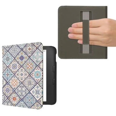 Image of kwmobile Case Compatible with Kobo Libra 2 PU Cover w/Strap Moroccan Vibes in Multicolor Blue/Orange/White