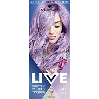 Image of Schwarzkopf LIVE Pretty Pastels Lilac Crush Semi Permanent Hair Dye P120, Temporary Lasts for up to 8 Washes, Pastel Colour Full head, Ombré or Highlights