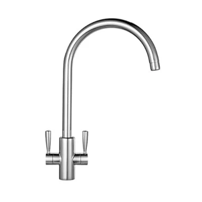 Image of Franke Ascona Swan Neck Swivel Spout Mono Mixer Twin Lever Chrome Kitchen Tap