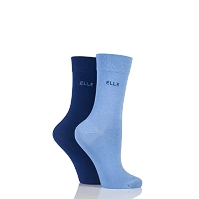 Image of 2 Pair Indigo / Sky Plain Bamboo Fibre Socks Ladies 4 8 Elle