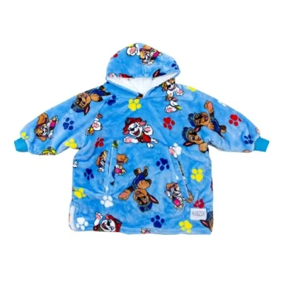 Image of Hugzee Oversized Wearable Hooded Fleece Super Warm and Cosy Sherpa Lined, Paw Patrol Design Perfect For Smaller Kids Age 3 6 Years, One Size Suggested Height 55cm+