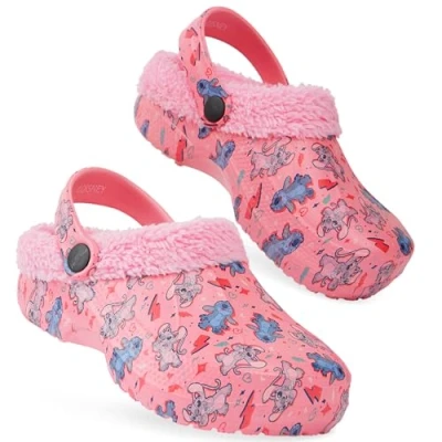 Image of Disney Stitch Girls Clogs, Fleece Lined Clogs Gifts (Pink Stitch/Angel, 10/10.5 UK)