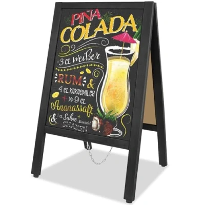 Image of VAIIGO Wooden A Frame Chalkboard Sign 43x85cm Double Sided Freestanding Magnetic Blackboard, Outdoor Pavement Sandwich Menu Advertising Board for Restaurant, Café, Shop, Wedding, Party Black