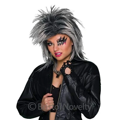 Image of Bristol Novelty BW185 Foxy Rocker Wig For Women Silver Two Tone, Grey/Black, One Size