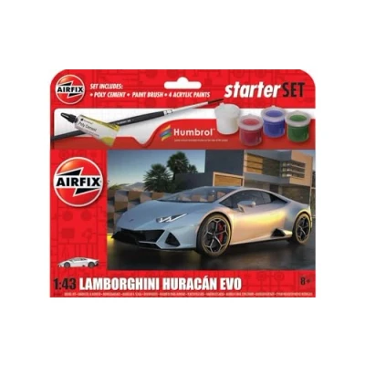 Image of Airfix Starter Set A55007 Lamborghini Huracán EVO Model Building Kit Plastic Car Kits for Adults &amp; Children 8+, Includes Decals, Acrylic Paints, Brushes Poly Cement 1:43 Scale
