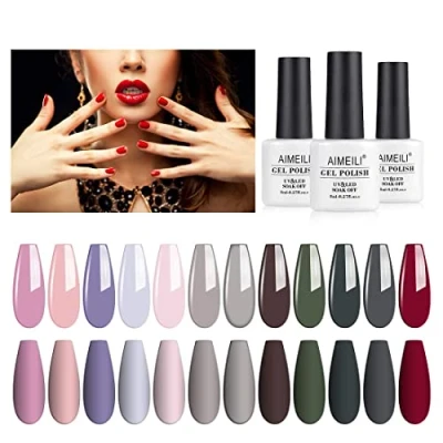 Image of AIMEILI Gel Nail Polish Set, 8ml 12 Colours Soak Off UV LED Polishes Art Gift Kit 2