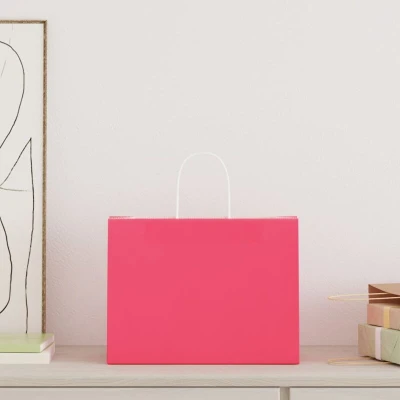 Image of vidaXL Paper Bags 50 pcs with Handles Pink 32x17x25 cm