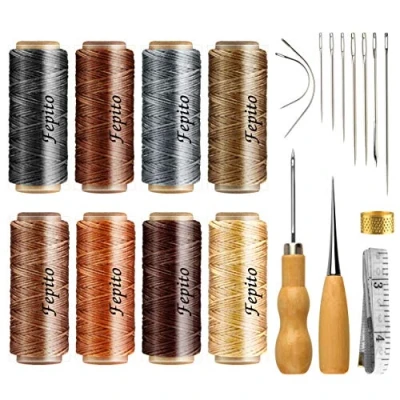 Image of FEPITO 21pcs Leather Waxed Thread 8 Color 264 Yards 150D Sewing Cord with Craft Hand Tools Kit for DIY