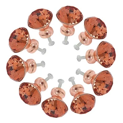 Image of 10Pcs Crystal Door Knobs 30mm Glass Diamond Shape Cupboard Cabinet Handle Pull Drawer with Screw, Rose Gold