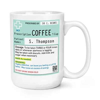 Image of Gift Base Personalised Name Coffee Prescription 15oz Large Mug Cup