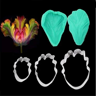 Image of Flower Petal Veiner Cutter Silicone Molds Stainless Steel Fondant Set, Cake Decorating Tools Cookie Baking Moulds,Bakeware Sugarcract Chocolate Gumpaste Mold