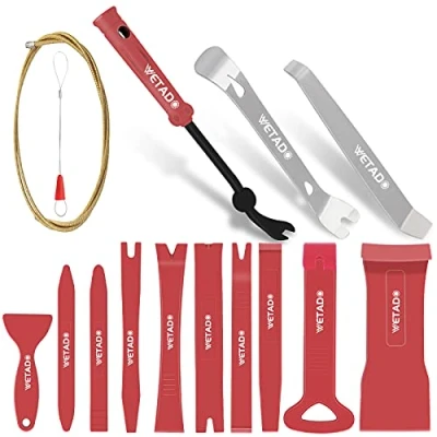 Image of Auto Trim Removal Tools Kit, Wetado 15Pcs Car Panel Tool Interior Kit Fastener Rivet Remover Plastic Pry Set of Door Panels, Fasteners, Molding, Dashboards, Wheel Hubs