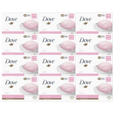 Image of Dove Pink Moisturising Beauty Cream Bar 3 in 1 Cleanses, Moisturises and Nourishes Soap for Soft, Smooth Skin Vegan, Crealty Freee Dermatologically Tested 2x90g, 12 Pk