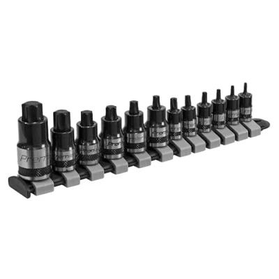 Image of Sealey Premier TRX Star* Socket Bit Set 12pc Stubby 1/4&quot;, 3/8&quot; &amp; 1/2&quot;Sq Drive Black Series