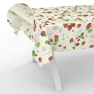 Image of ANRO Oilcloth Tablecloth, Washable, Oilcloth, Garden Outdoor, Indoor, 180 x 140 cm, Cut Edge, Strawberries