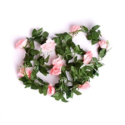 Image of Best Artificial 210cm/7ft Silk Flower Rose Garland Hanging Vine Wedding String Plant (Baby Pink)