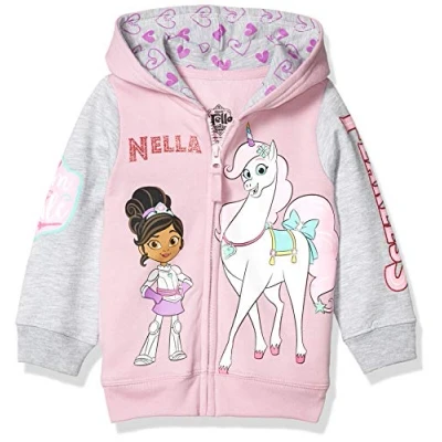 Image of Nickelodeon Baby Girls&#039; Nella The Princess Knight Toddler Zip Up Hoodie Nick Jr. Hooded Sweatshirt, Lilac/Heather Grey, 4 5 Years