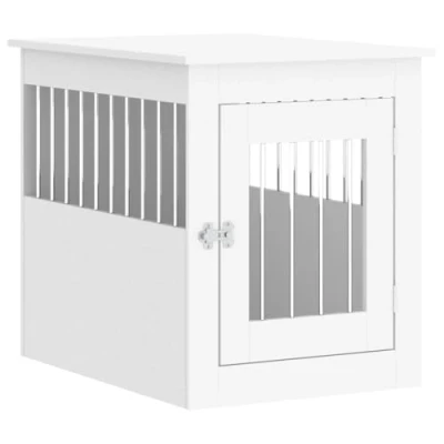 Image of &#039;vidaXL Engineered Wood Dog Crate Furniture Doghouse Kennel Cage with Lockable Door, Steel Wire Windows, and Tabletop 55x75x65 cm White