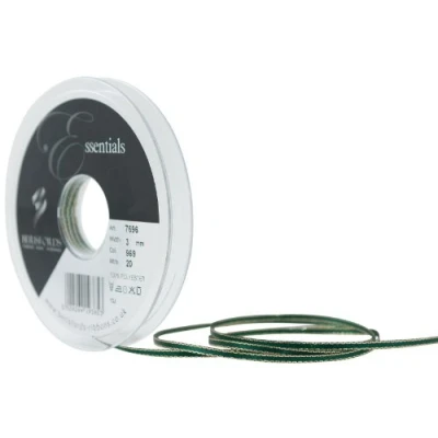 Image of Berisfords 3 mm Gold Edge Satin Ribbon, Forest