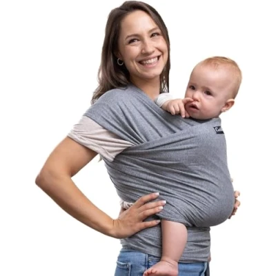 Image of CuddleBug Baby Wrap Hands Free Carrier Soft &amp; Stretchy Newborn to Toddler 7 35 lbs One Size Fits All Holder Hip Healthy Sling (Grey)