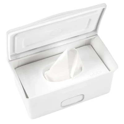 Image of Ubbi Baby Nappy Wipes Dispenser Case, Holder with Weighted Plate, Keeps Fresh and Non Slip Rubber Feet, White