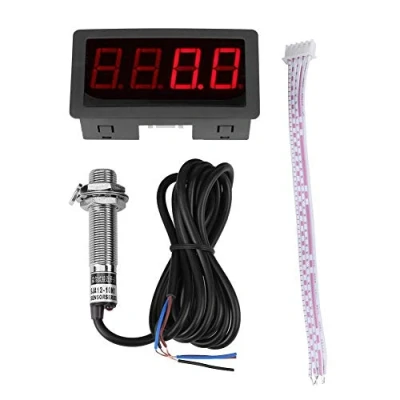 Image of Digital Tachometer,DC8 24V 30mA 4 Red/Blue LED Tachometer RPM Speed Meter+Hall Proximity Switch Sensor NPN (Red)