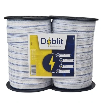 Image of Doblit Poly Tape 20mm Twin Pack Electrifiable Fence Conductor / Permanent &amp; Portable Fencing Ideal for Horse Paddock and Grazing 200m (White)