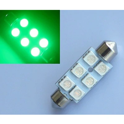 Image of 2 x Green LED Festoon C10 W 39 mm 6 Power SMD Interior Dome Bulb Car Lamp Light 12 V