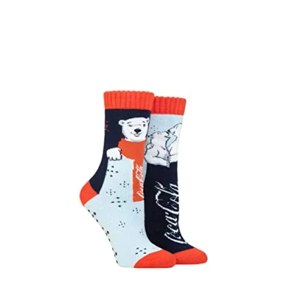 Image of Women&#039;s 2 Pair Coca Cola Scarf Polar Bear Slipper Socks Multi 4 8