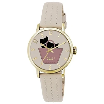 Image of RADLEY Border Watch with Cream Leather Strap Gold Casing Analogue Display for Women