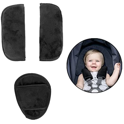 Image of Baby Shoulder Strap Crotch Harness Pad Set for All Car Seats, Pushchair, Stroller, High Chair, Universal Soft Comfort Seat Belt Covers Cushion Suit Toddlers Infant and Children (3pc Pads)