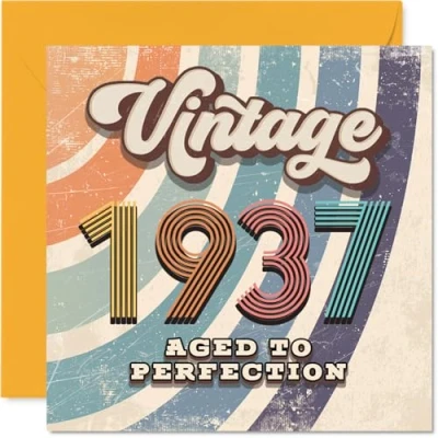 Image of 88th Birthday Card for Men Women Vintage 1937 Aged To Perfection Happy 88 Cards Auntie Dad Uncle Nanny Nan Husband, 145mm Bday Greeting