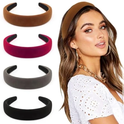 Image of DRESHOW 4 Pack Headbands for Women and Girls Velvet Soft Head Band Fashion Boho Wide Hairbands Non Slip Hair Accessories
