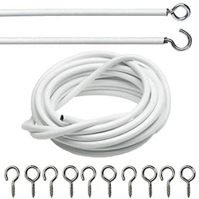Image of Unibos 4 Metre Curtain Wire White Window Cord Voil Expanding Cable with Free Hooks &amp; Eyes New