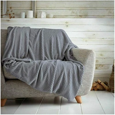 Image of Waffle Honeycomb Throw Blanket Soft Warm Over Sofa Bed Travel Bedspread (Charcoal Grey, Double 150 x 200cm)
