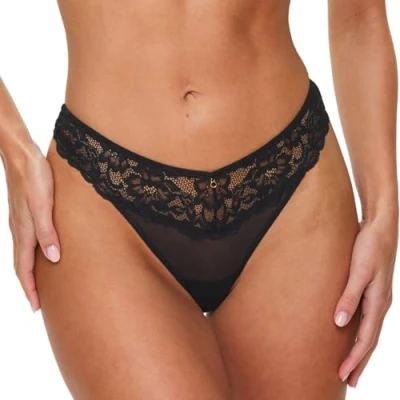 Image of Ann Summers Sexy Lace Planet Thongs for Women with Charm Detail G String Low Rise Thong Everyday Underwear Black