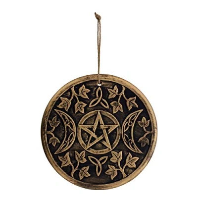 Image of Stunning Copper Finished Circular Terracotta Plaque 20cm x 20.5cm (1 Pc) &quot;Triple Moon&quot; Design Perfect for Indoor &amp; Outdoor Display