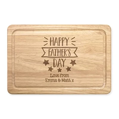 Image of Personalised Chopping Board Happy Fathers Day Stars Any Name Wooden Meat Serving Custom