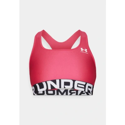 Image of Under Armour MID Branded Medium support sports bra, Women&#039;s, Size: Medium, Shaded fuchsia/white