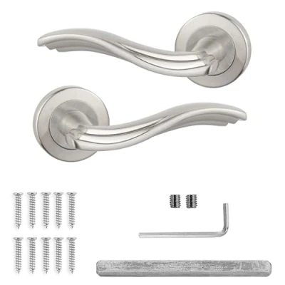 Image of Decoranddecor Solace Satin Nickel Aluminium Door Lever Handles Pair of
